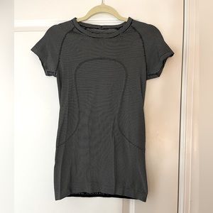 Black and white striped Lulu lemon workout shirt